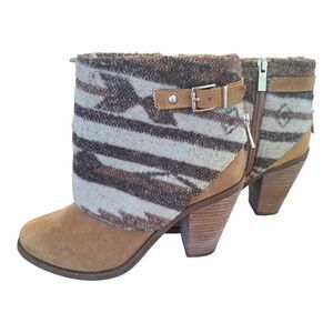 Jessica Simpson Cassley Bootie Boho Leather Fur Lined Aztec Cuffed Zip 7M Boot